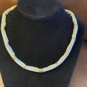Lauren Ralph Lauren multi chain collar necklace w/woven silver & gold accents